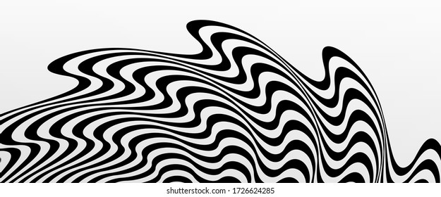 Wave abstract Line background, decoration, black and white pattern, halftone gradients, 3d Vector illustration. Black, white, waves. Cover template, geometric shapes, modern minimal banner.