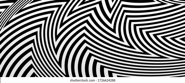 Wave abstract Line background, decoration, black and white pattern, halftone gradients, 3d Vector illustration. Black, white, waves. Cover template, geometric shapes, modern minimal banner.