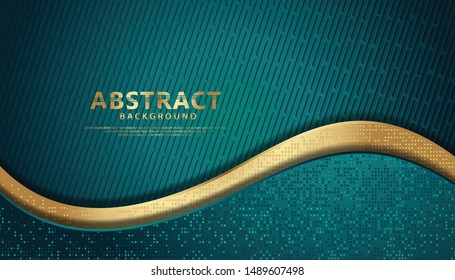 Wave abstract overlap layer on  pattern background. Texture with gold and blue glitters dots element decoration.