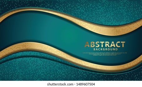 Wave abstract overlap layer on  background. Texture with gold and blue glitters dots element decoration.