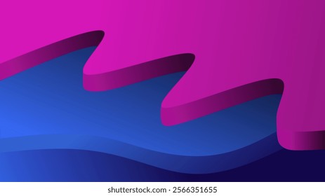 Wave abstract pattern with light. 3d blue pink background with free space for design.