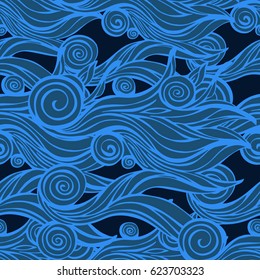 Wave abstract seamless pattern. Sea swirls background. 