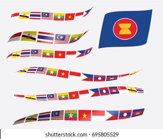 ola de bandera de la AEC y banderas de la ASEAN