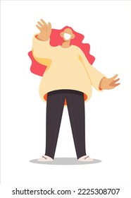 wave affably, modern character design, stand in a greeting pose, loose clothing, young girl