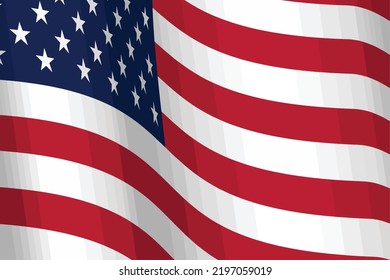 wave american flag red white and blue colors with shadows and perspective illustration