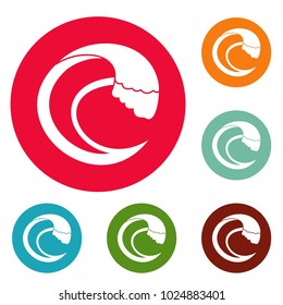 Wave aqua icons circle set vector isolated on white background