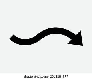 Wave Arrow Right Down Icon Point Pointer Navigation Path Wavy Curve Curvy Curly Bend Black White Shape Vector Clipart Illustration Artwork Sign Symbol