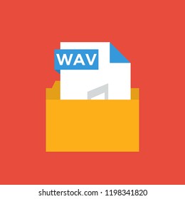 Wave Audio Document File Format Flat Icon. Vector Illustration. File in a Folder