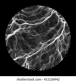 Wave Background. 3d Abstract Vector Illustration. Ripple Grid. .Network Design with Particle