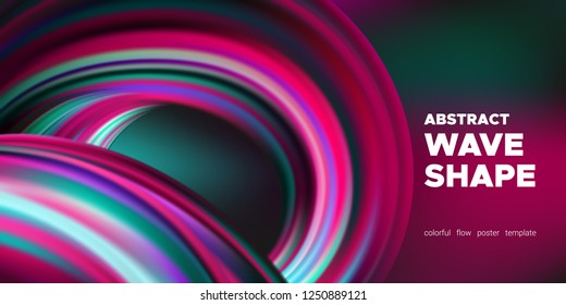 Wave Background, Abstract Colorful Poster with 3d Effect. Flow Liquid Shape. Fluid Vibrant Texture. Art Wave Brush. Landing Page Concept. Vector Gradient Paint Dynamic Pattern. Wave Shape in Movement.