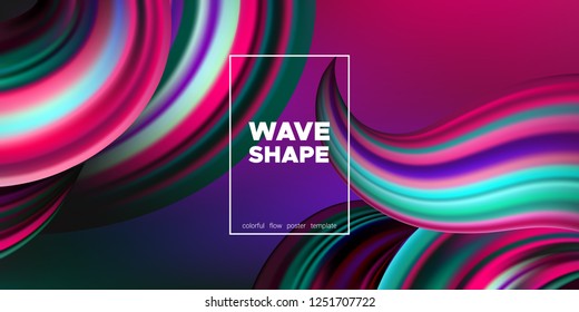 Wave Background, Abstract Colorful Poster with 3d Effect. Flow Liquid Shape. Fluid Vibrant Texture. Art Wave Brush. Landing Page Concept. Vector Gradient Paint Dynamic Pattern. Wave Shape in Movement.