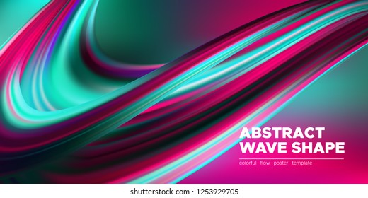 Wave Background, Abstract Colorful Poster with 3d Effect. Flow Liquid Shape. Fluid Vibrant Texture. Art Wave Brush. Landing Page Concept. Vector Gradient Paint Dynamic Pattern. Wave Shape in Movement.