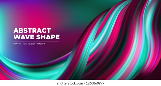 Wave Background, Abstract Colorful Poster with 3d Effect. Flow Liquid Shape. Fluid Vibrant Texture. Art Wave Brush. Landing Page Concept. Vector Gradient Paint Dynamic Pattern. Wave Shape in Movement.
