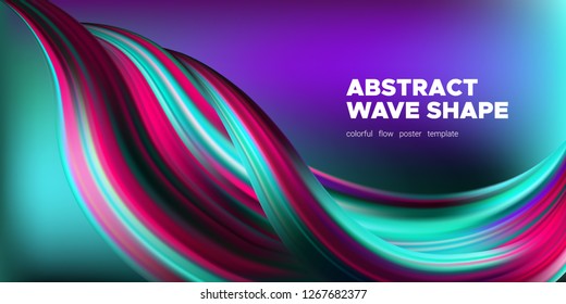 Wave Background, Abstract Colorful Poster with 3d Effect. Flow Liquid Shape. Fluid Vibrant Texture. Art Wave Brush. Landing Page Concept. Vector Gradient Paint Dynamic Pattern. Wave Shape in Movement.