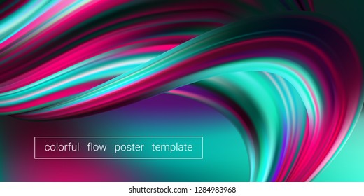 Wave Background, Abstract Colorful Poster with 3d Effect. Flow Liquid Shape. Fluid Vibrant Texture. Art Wave Brush. Landing Page Concept. Vector Gradient Paint Dynamic Pattern. Wave Shape in Movement.