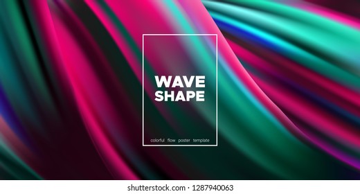 Wave Background, Abstract Colorful Poster with 3d Effect. Flow Liquid Shape. Fluid Vibrant Texture. Art Wave Brush. Landing Page Concept. Vector Gradient Paint Dynamic Pattern. Wave Shape in Movement.