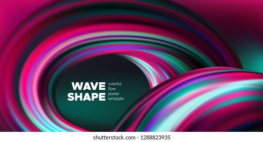 Wave Background, Abstract Colorful Poster with 3d Effect. Flow Liquid Shape. Fluid Vibrant Texture. Art Wave Brush. Landing Page Concept. Vector Gradient Paint Dynamic Pattern. Wave Shape in Movement.