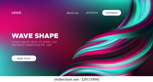 Wave Background, Abstract Colorful Poster with 3d Effect. Flow Liquid Shape. Fluid Vibrant Texture. Art Wave Brush. Landing Page Concept. Vector Gradient Paint Dynamic Pattern. Wave Shape in Movement.