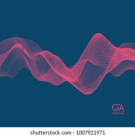 Wave background. Abstract vector illustration. 3d technology style. Illustration with dots. Network design with particle.