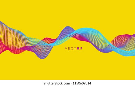 Wave background. Abstract vector illustration. 3d technology style. Illustration with dots. Network design with particle.