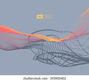 Wave Background. Abstract Vector Illustration. 3D Technology Style. Network Design with Particle.