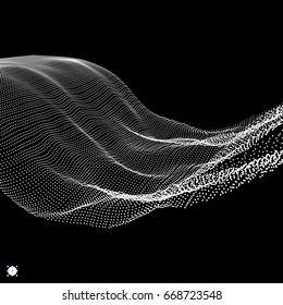 Fondo ondulado. Ilustración de vectores abstractos. Estilo De Tecnología 3D. Diseño de red con partícula.