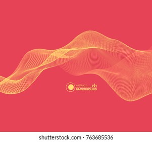 Wave background. Abstract vector illustration. 3d technology style. Illustration with dots. Network design with particle.