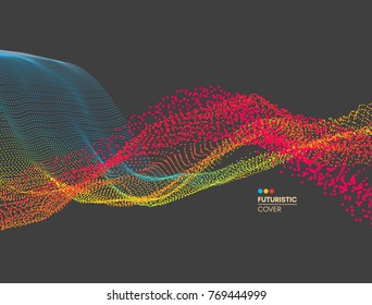 Wellenhintergrund. Abstrakte Vektorgrafik. 3D-Technologie-Stil. Netzdesign mit Teilchen.