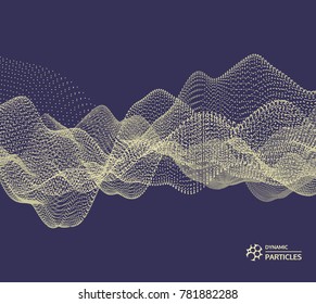 Wave background. Abstract vector illustration. 3d technology style. Illustration with dots. Network design with particle.