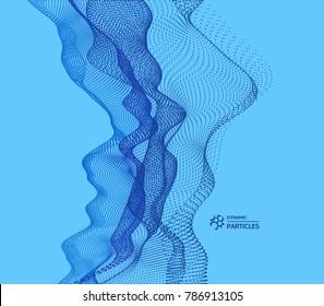 Fondo de onda. Ilustración del vector abstracto. 3 d estilo tecnológico. Ilustración con puntos. Diseño de red con partícula.