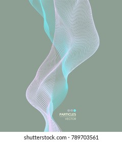 Wave background. Abstract vector illustration. 3d technology style. Illustration with dots. Network design with particle.
