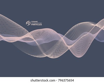 Wave background. Abstract vector illustration. 3d technology style. Illustration with dots. Network design with particle.