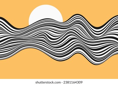 Wave background, black and white wavy stripes or lines design. Abstract