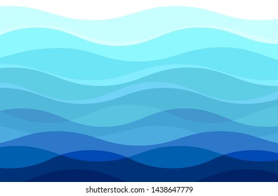 Wave background, blue color transparent water surface - horizontal vectorl image