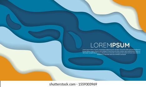 Wave background in blue, orange and white. Vector design papercut in EPS 10