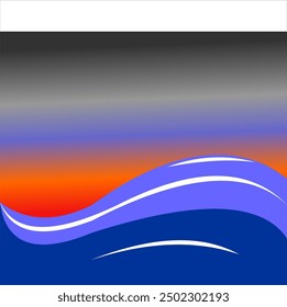 wave background and evening twilight color gradations consisting of red, orange, blue and grey