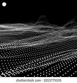 Wave Background. Ripple Grid. Abstract Vector Illustration. 3D Technology Style. Illustration with Dots. Network Design with Particle.