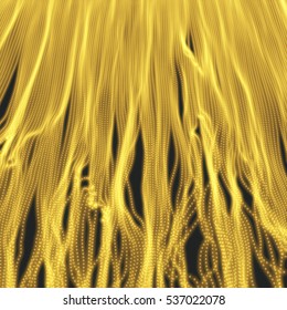 Wellenhintergrund. Rippelgitter. Abstrakte Vektorgrafik. 3D-Technologie-Stil. Illustration mit Punkten. Netzdesign mit Partikel.