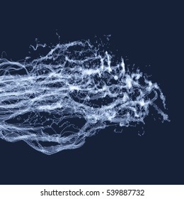 Wave Background. Ripple Grid. Abstract Vector Illustration. 3D Technology Style. Illustration with Dots. Network Design with Particle. 