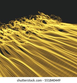 Wave Background. Ripple Grid. Abstract Vector Illustration. 3D Technology Style. Illustration with Dots. Network Design with Particle.