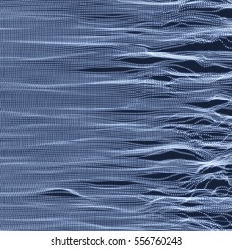 Wave Background. Ripple Grid. Abstract Vector Illustration. 3D Technology Style. Illustration with Dots. Network Design with Particle.