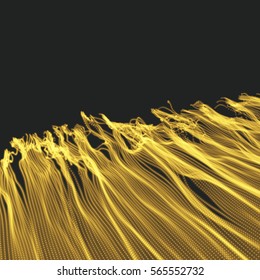 Wave Background. Ripple Grid. Abstract Vector Illustration. 3D Technology Style. Illustration with Dots. Network Design with Particle.