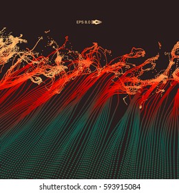 Wave Background. Ripple Grid. Abstract Vector Illustration. 3D Technology Style. Illustration with Dots. Network Design with Particle.