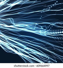 Wave Background. Ripple Grid. Abstract Vector Illustration. 3D Technology Style. Illustration with Dots. Network Design with Particle. 