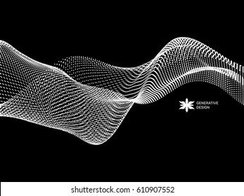 Wave Background. Ripple Grid. Abstract Vector Illustration. 3D Technology Style. Illustration with Dots. Network Design with Particle.