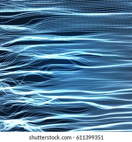 Wave Background. Ripple Grid. Abstract Vector Illustration. 3D Technology Style. Illustration with Dots. Network Design with Particle. 