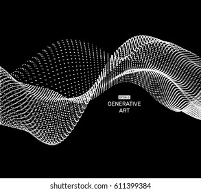 Wave Background. Ripple Grid. Abstract Vector Illustration. 3D Technology Style. Illustration with Dots. Network Design with Particle.