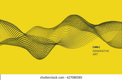 Wave Background. Ripple Grid. Abstract Vector Illustration. 3D Technology Style. Illustration with Dots. Network Design with Particle.
