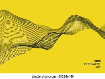 Wave background. Ripple grid. Abstract vector illustration. 3D technology style. Illustration with dots. Network design with particle.