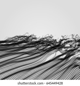 Fondo ondulado. Cuadrícula de ondas. Ilustración de vectores abstractos. Estilo De Tecnología 3D. Ilustración con puntos. Diseño de red con partícula. 